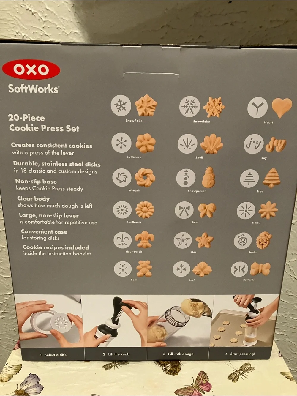 OXO SoftWorks 20-Piece Cookie Press Set - White and Black